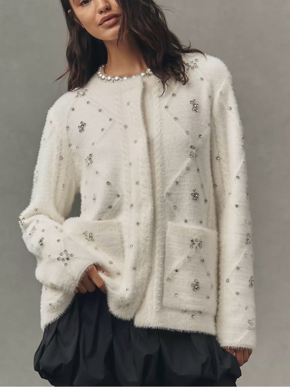 Anthropologie NVLT Encrusted Cable-Knit Lady Jacket